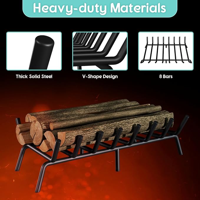 30-Inch Fireplace Grate, Heavy Duty 8-Bar Log Rack Holder Made of Solid Round - Image 5