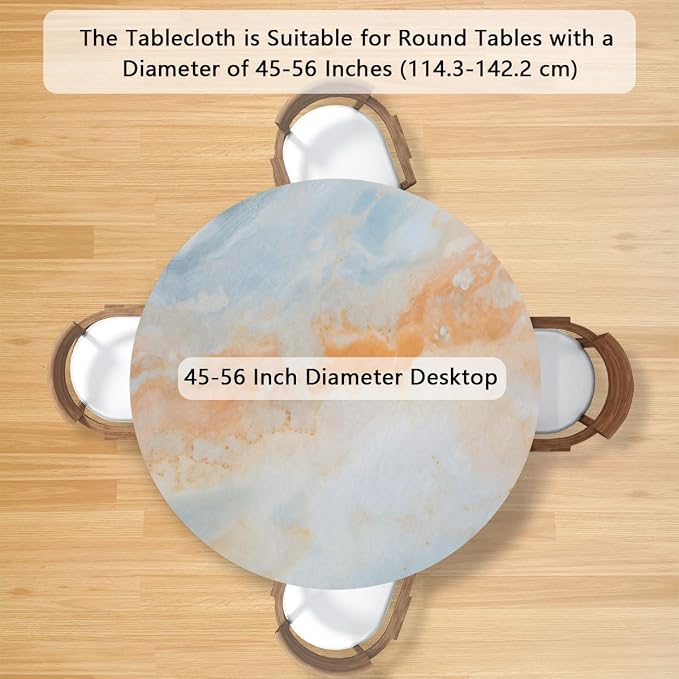 Marble Ripple Orange Blue Round Table Cloth Cover, Elastic Edge Waterproof - Image 2