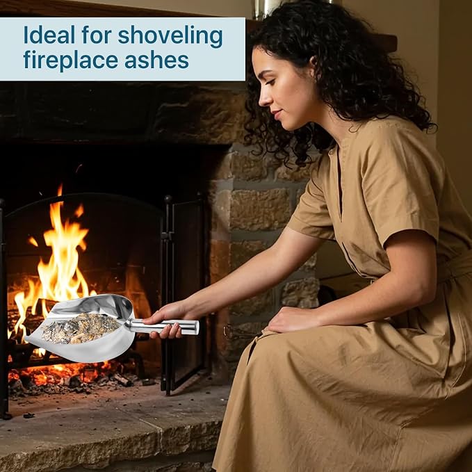 2 Pcs 14.17 in Stainless Steel Fireplace Shovel, 35-Ounce Heat Resistant Silver - Image 4