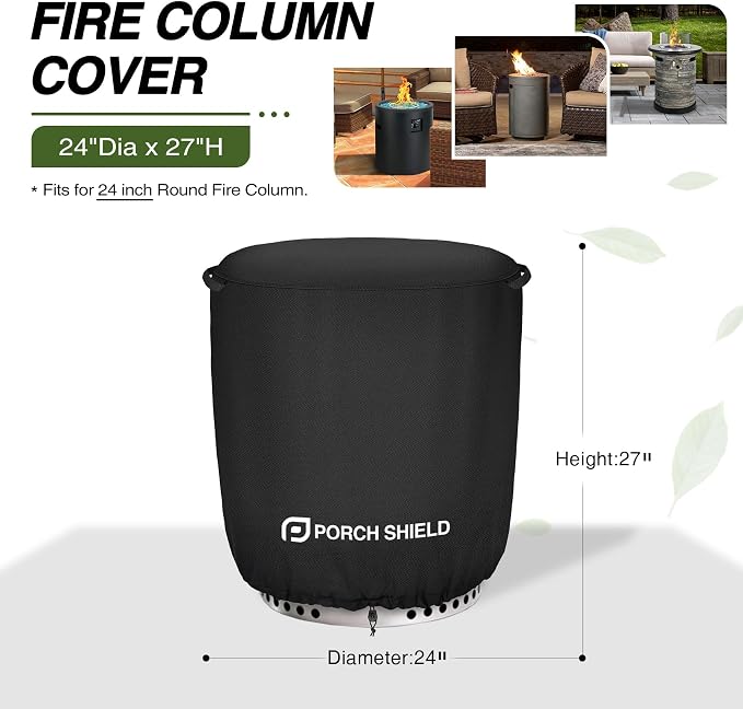Porch Shield Fade Resistant Round Patio Fire Column Cover 24 inch Waterproof - Image 2