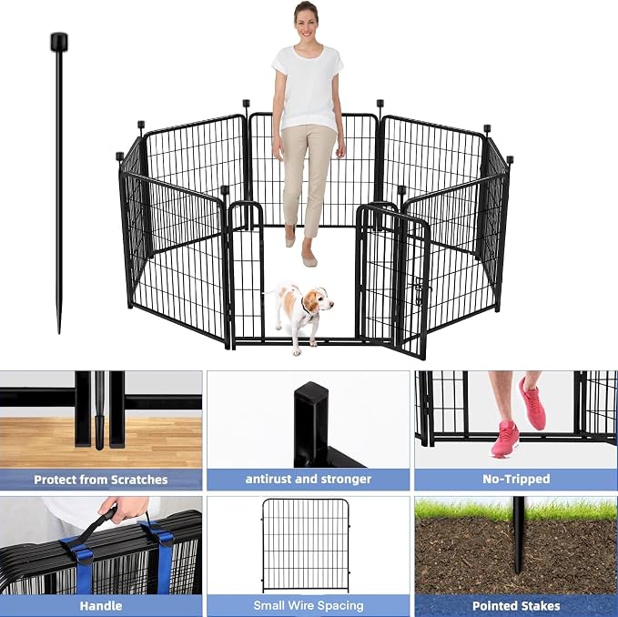 ADAVIN 32 in Garden Fences and Borders, 1 Gate+7 Panels Dog Fence Outdoor - Image 2