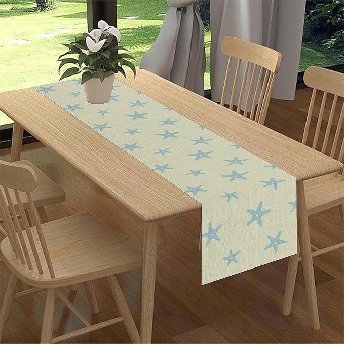 Blue Starfish Table Runner, Nautical Beach Ocean Table Runner Seasonal Holiday - Image 2