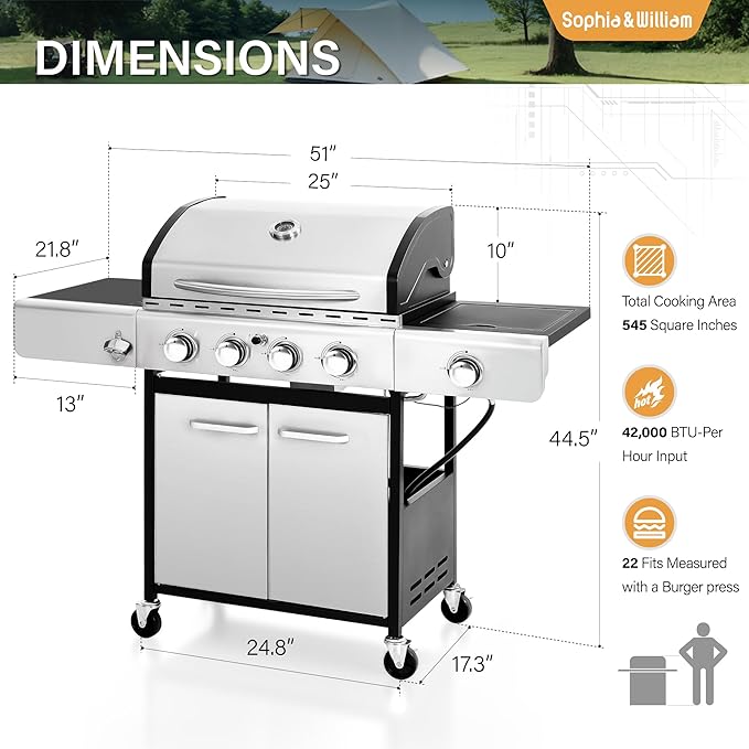 Sophia & William 4-Burner Propane Gas BBQ Grill - Image 2