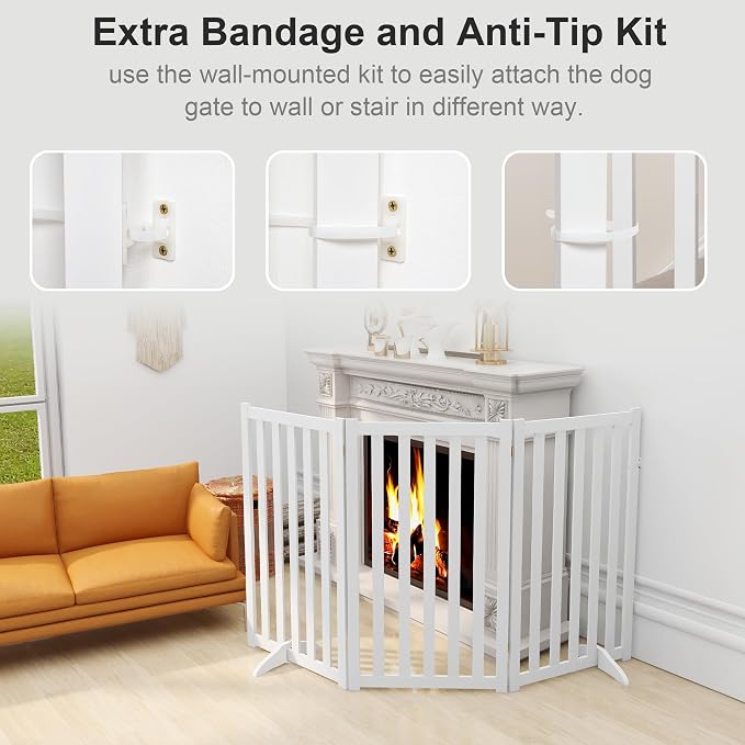36" Height Extra Tall Freestanding Pet Gate, Solid Wood Folding Safety Fence - Image 5