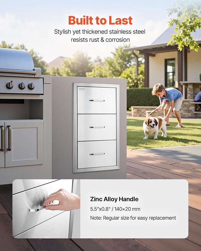VEVOR 17W x 30H x 21D Inch Outdoor Kitchen Stainless Steel Double Access Drawers - Image 5