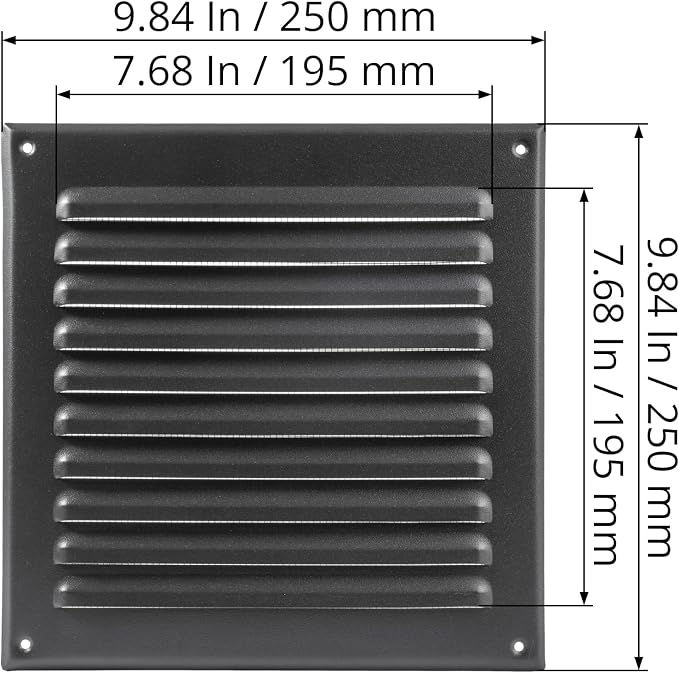 Square Ventilation Grille / 8" x 8" Inch Inside Measurement/Black Metal Air - Image 2