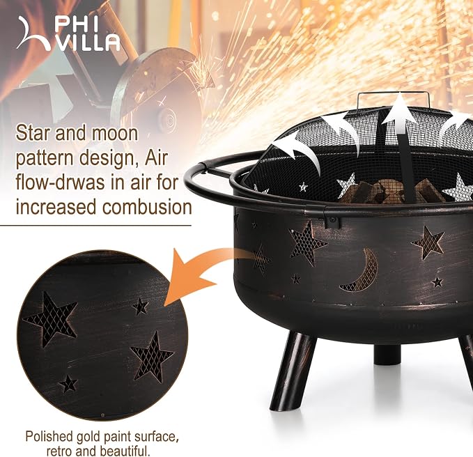 PHI VILLA 30" Outdoor Wood Burning Firepit - Image 3