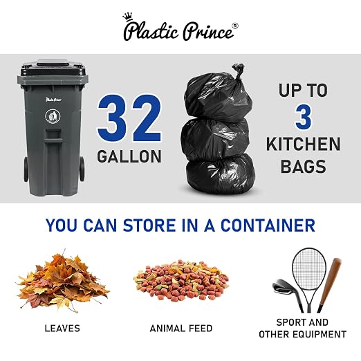 32 Gallon Trash Can with Wheels Outdoor Trash Can with Wheels and Lid - Image 2