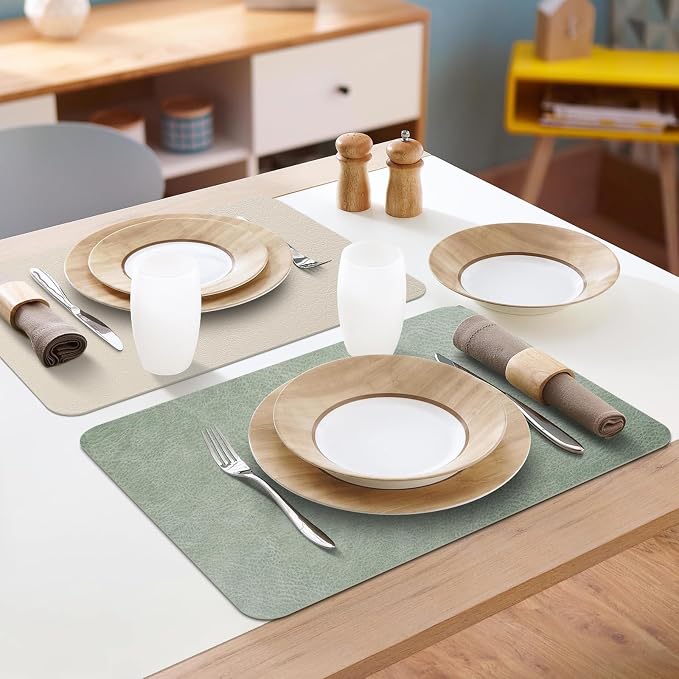 Faux Leather Placemats Set of 6 Table Mats Heat Resistant Reversible Place Mats - Image 6
