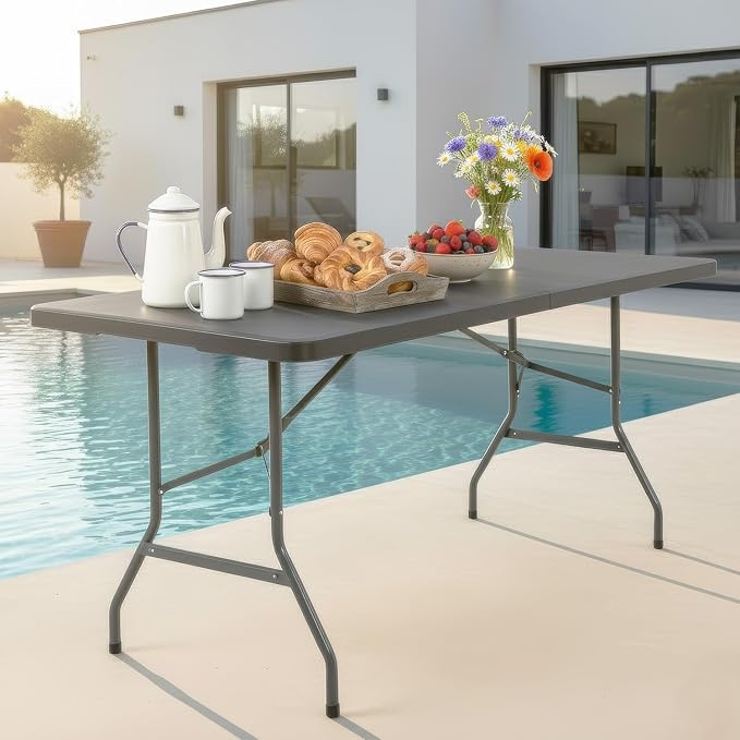 FDW 6FT Folding Table, Portable Fold-in-Half Plastic Picnic Party Table - Image 2
