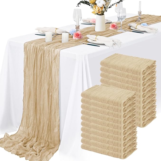 20 Packs Cheesecloth Table Runner 10FT Long Boho Gauze Fabric Table Runner by Lamshionow