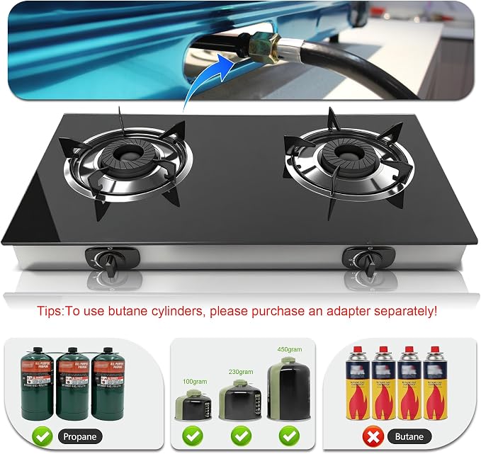2 Burner Propane Gas Stove, Portable Tempered Glass Camping Stove Propane - Image 7