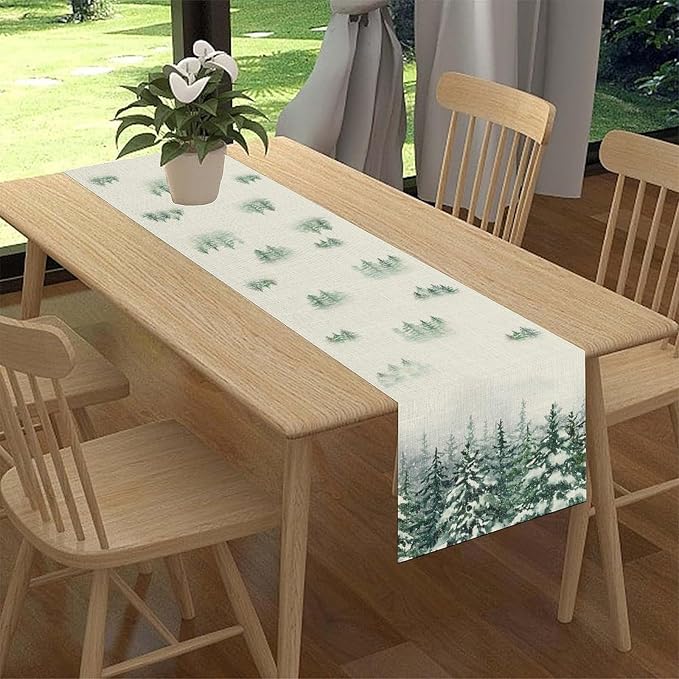 Forest Table Runner, Rustic Farmhouse Mountains Birds Pine Tree Woodland Jungle - Image 3