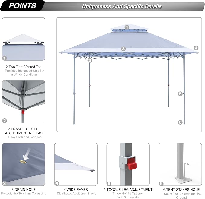 ABCCANOPY Easy Set-up 13x13 Canopy Tent 169 sq.ft Sun Shade Light Gray - Image 4
