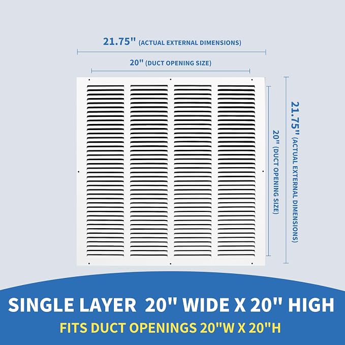 20x20 Return Air Grille, Air Return Vent Cover, AC Vent Cover, Cold Air Return - Image 2