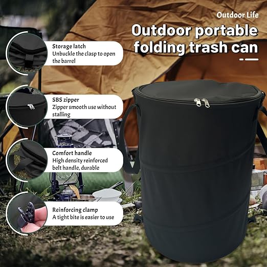 Pop up Camping Trash can with lid, Garden Garbage Bag with Lid, Lawn and Leaf - Image 4