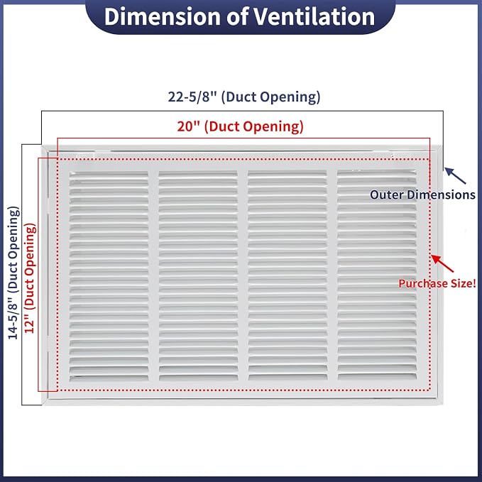 20"W x 12"H Steel Return Air Filter Grille - Image 2