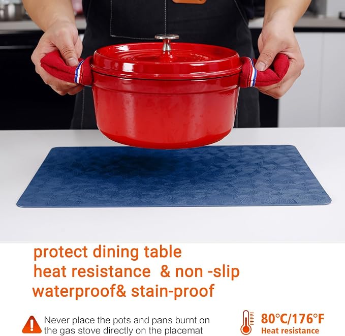 Vinyl Placemats Set of 6 Heat Resistant Easy Clean Non-Slip Place Mats - Image 3