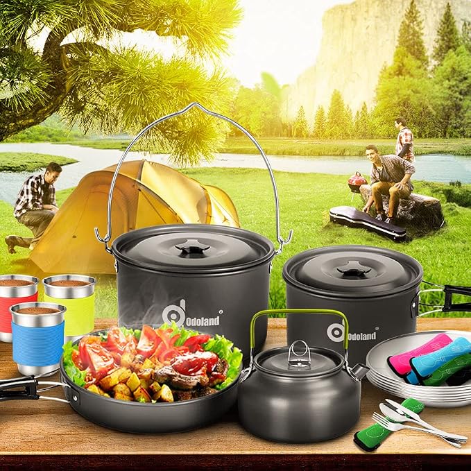 Odoland 39pcs Camping Cookware Mess Kit, Non-Stick Large Size Hanging Pot Pan - Image 8