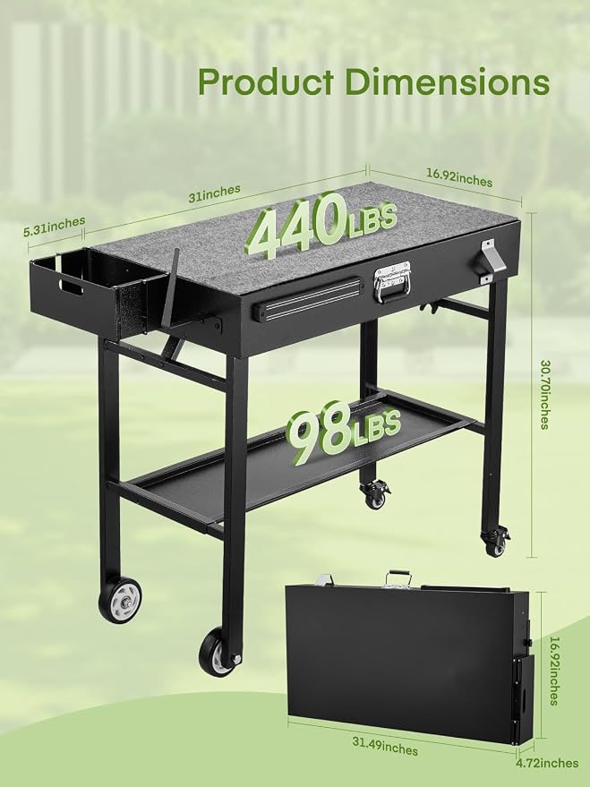 Grill Cart, Portable Outdoor Grill Table - Image 2