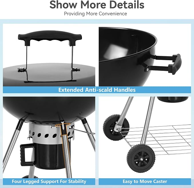 GREEN PARTY 22 inch Kettle Charcoal BBQ Grill - Image 7