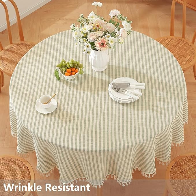 TruDelve Round Tablecloth 70 Inch Olive Green Striped Cloth Tablecloths Spring - Image 2