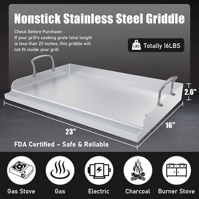 Universal Stainless Steel Cooking Griddle, Nonstick Flat Top Plate Insert - Image 2
