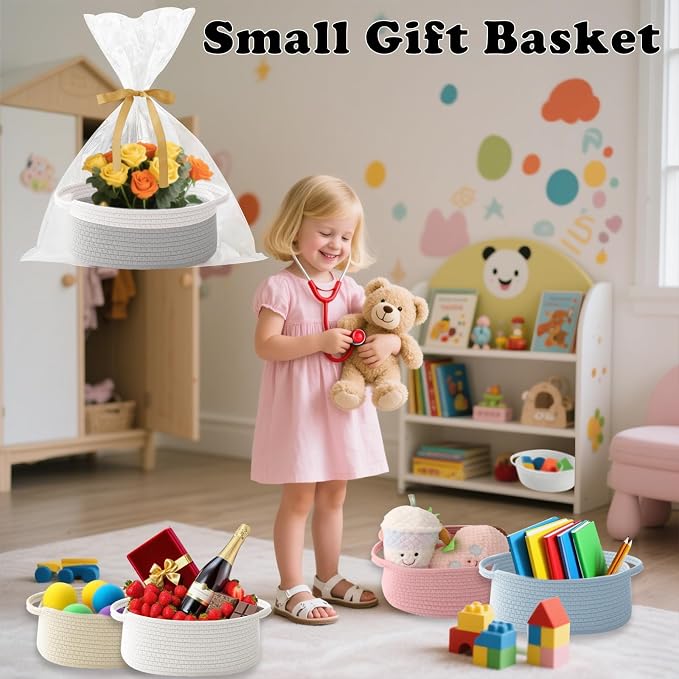 Gift Basket with Gift Bag and Ribbons, Small Rope Woven Shelf Storage, Baskets - Image 4