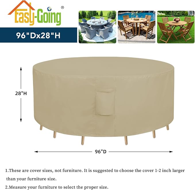 Easy-Going Round Patio Furniture Cover Waterproof Outdoor Dining Table and - Image 2