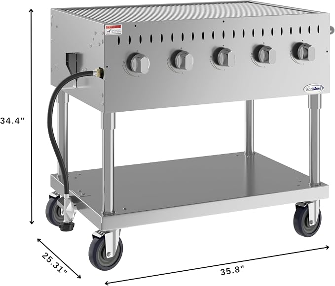 KoolMore 36 in. Commercial 5-Burner Mobile Outdoor Propane Grill in Stainless - Image 3