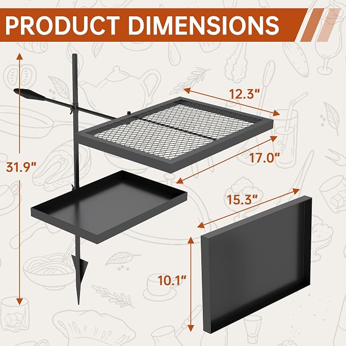 ABSCONDO Height-Adjustable Campfire Grill grate, Swivel Fire Pit Grilling Grate - Image 3