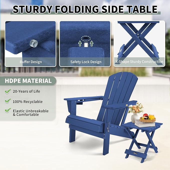 FUNBERRY Outdoor Folding Adirondack Side Table, Portable No Assembly Patio End - Image 5