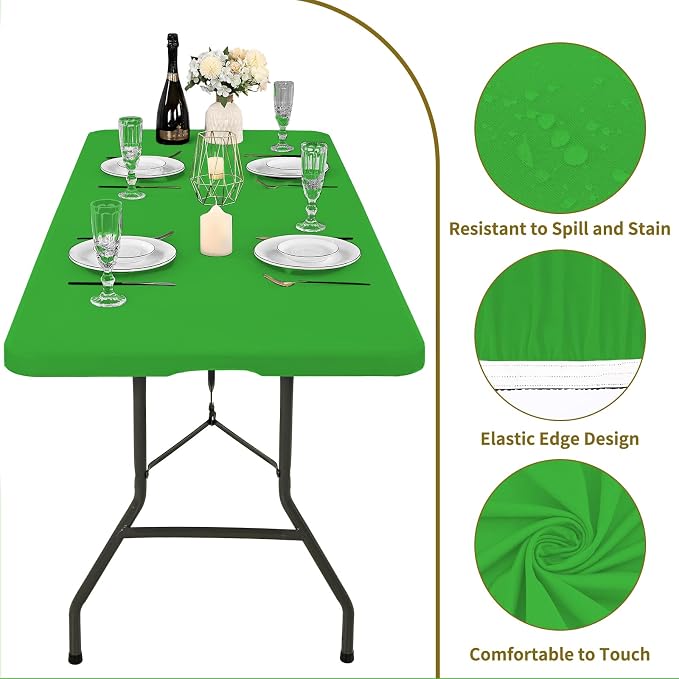 10 Pack Fitted Tablecloth for 8 Foot Rectangle Tables, Washable Stretch Folding - Image 3