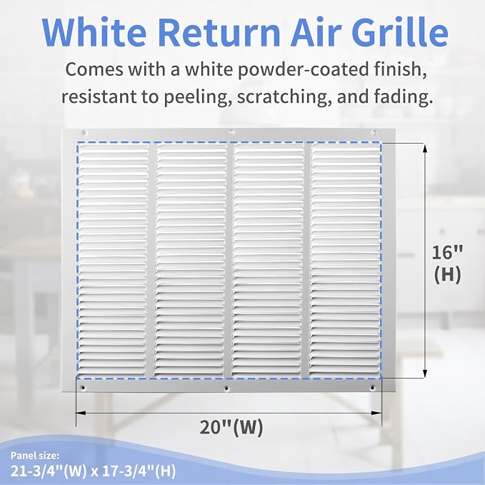 20"W x 16"H Steel Return Air Grille, Air Return Vent Cover - Image 3