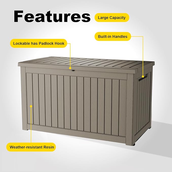 EasyUp 280 Gallon Outdoor Storage Box Waterproof, UV Resistant Resin Deck Box - Image 7
