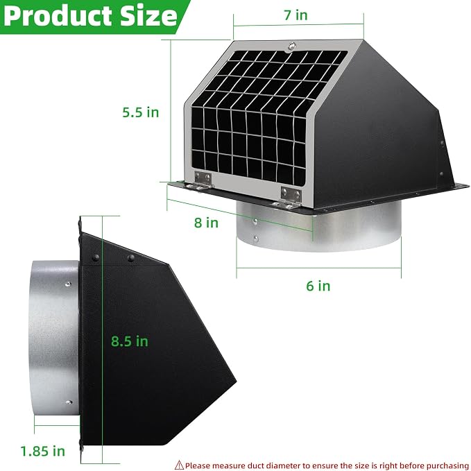 Dryer Vent Cover Outside 6" Vent Cover Exterior Wall Vent Hood Outlet, Wall - Image 2