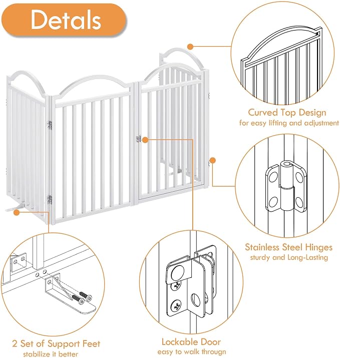 UDD Metal Folding Dog Gate Indoor 96" Extra Wide, Freestanding No Drilling Pet - Image 6