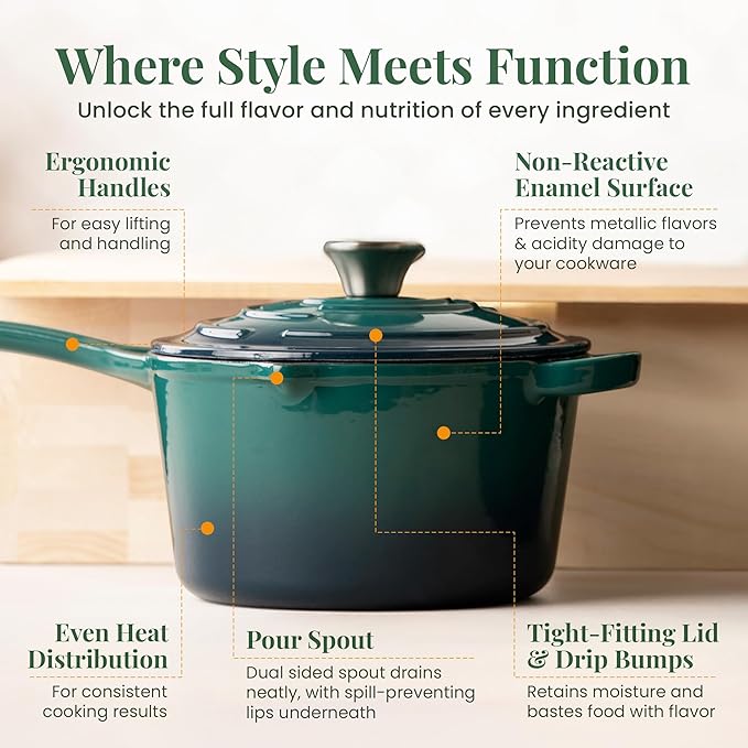 Saucepan, 2.2 Qt Enameled Cast Iron with Lid in Bondi