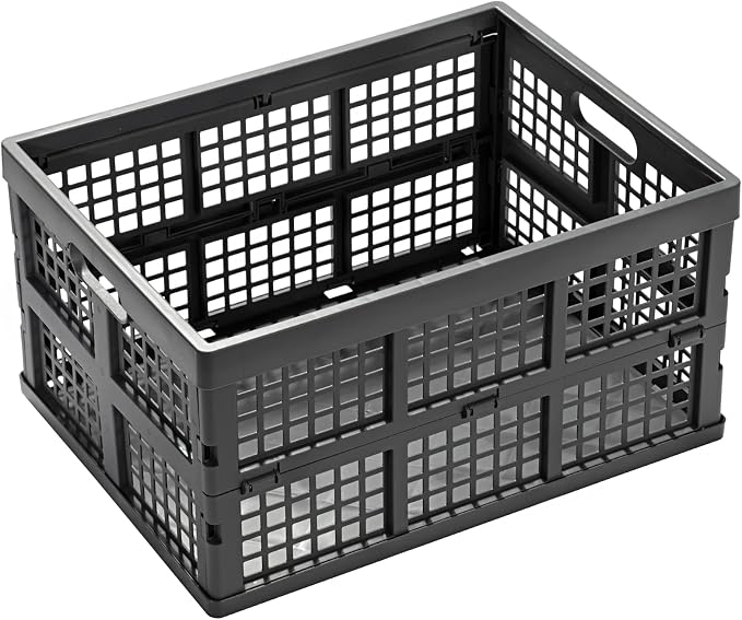 34L Large Plastic Folding Storage Crates, Collapsible Crates - Image 2