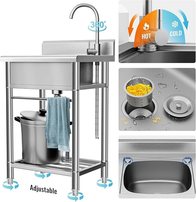 Utility Sink Free Standing Single Bowl Kitchen Sink - Image 5