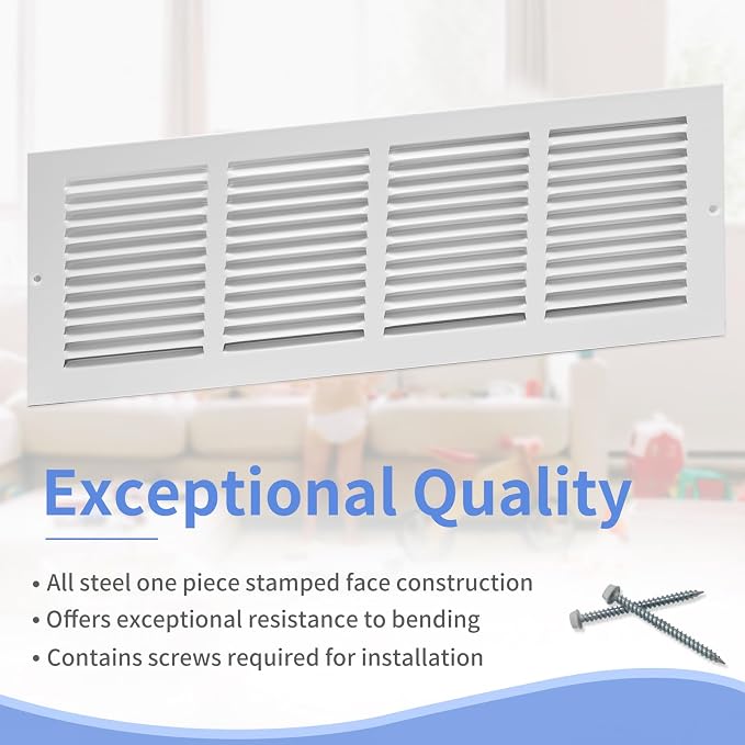 20"W x 6"H Steel Return Air Grille, Air Return Vent Cover - Image 2