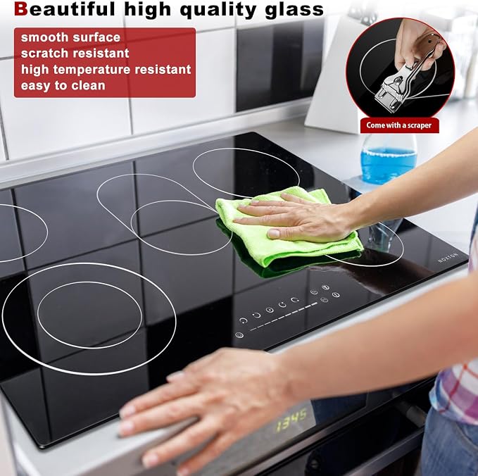 Noxton 30 Inch Electric Cooktop, 8400W 5 Burners Built-in Radiant Electric - Image 6