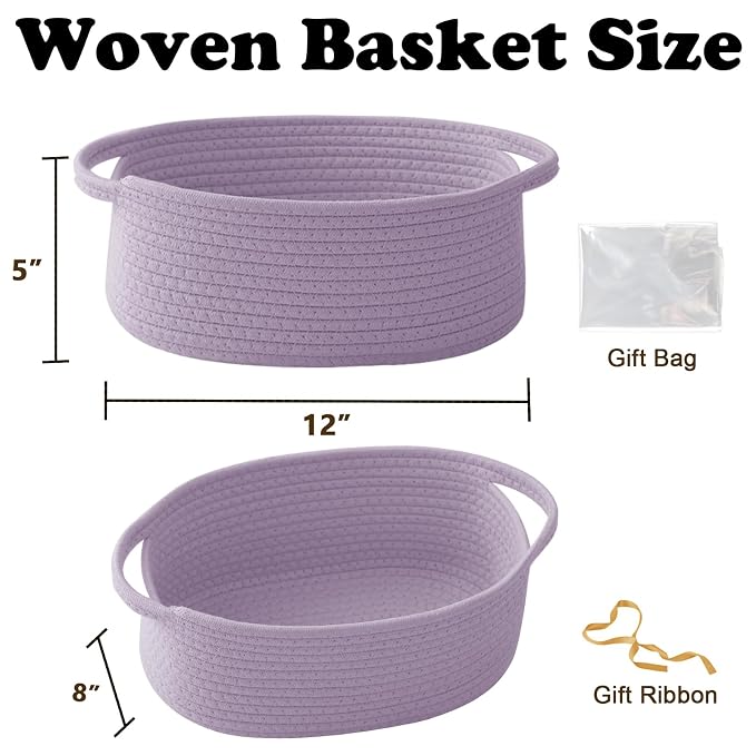 Gift Basket with Gift Bag and Ribbons, Small Rope Woven Shelf Storage, Baskets - Image 2