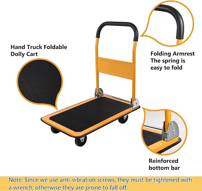 LEADALLWAY Foldable Push Cart Platform Cart 330lbs Capacity 4 Wheels - Image 5