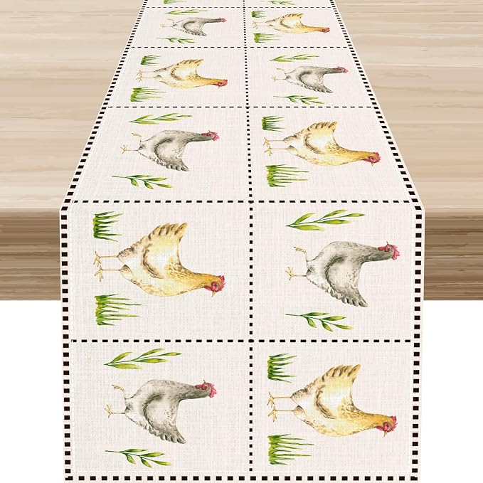 Farmhouse Rooster Table Runner, Rustic Farm Animals Chicken Plant Vintage by Unknown