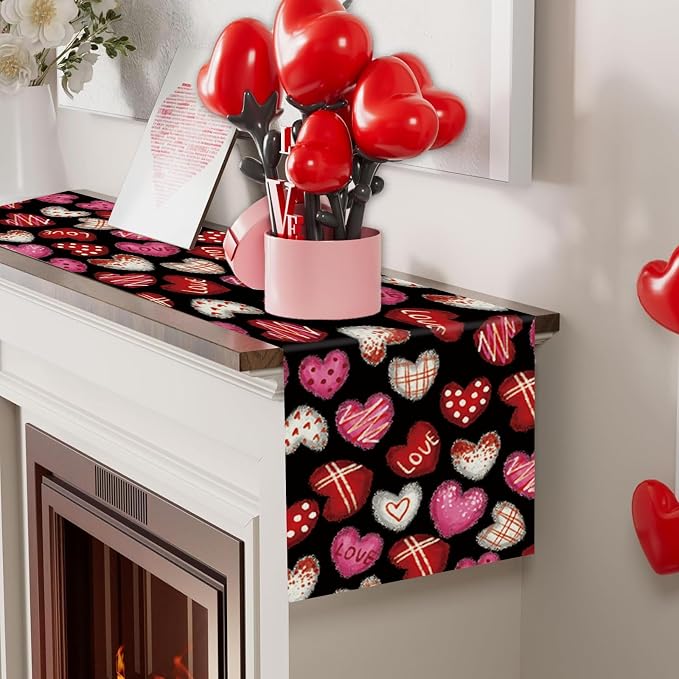 Valentines Day Decorations Table Runner Love Hearts Black Kitchen Dining Table - Image 5