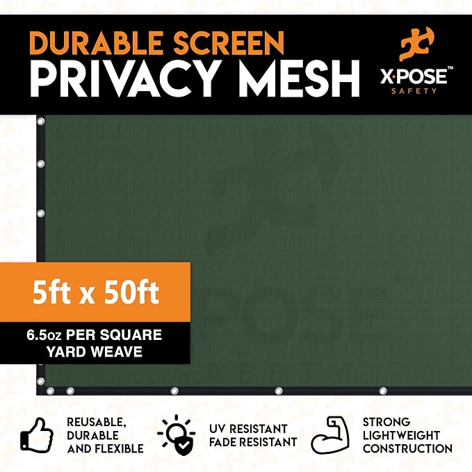 Xpose Safety Privacy Fence Screen 5’ x 50’ – Heavy Duty Green Mesh - Image 3