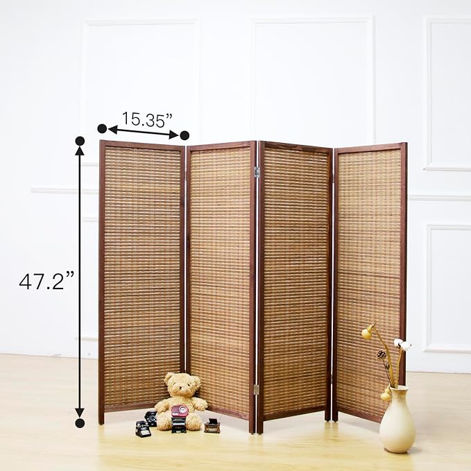 4 Panel Short Room Divider Screen, Small Bamboo Panel Divider - Image 5