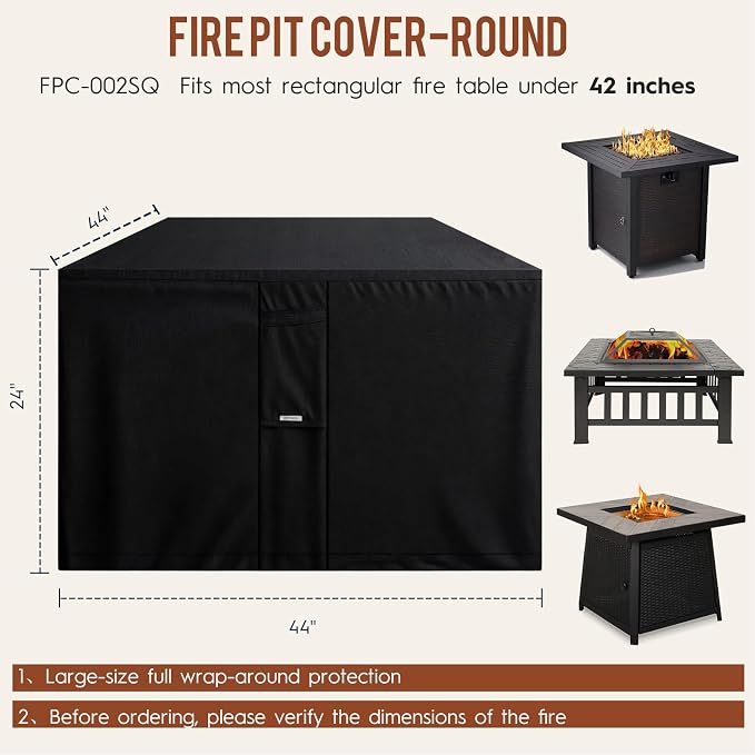 Outdoor Fire Pit Cover Square 44"L x 44"W x 24"H Heavy-Duty Waterproof 600d - Image 2