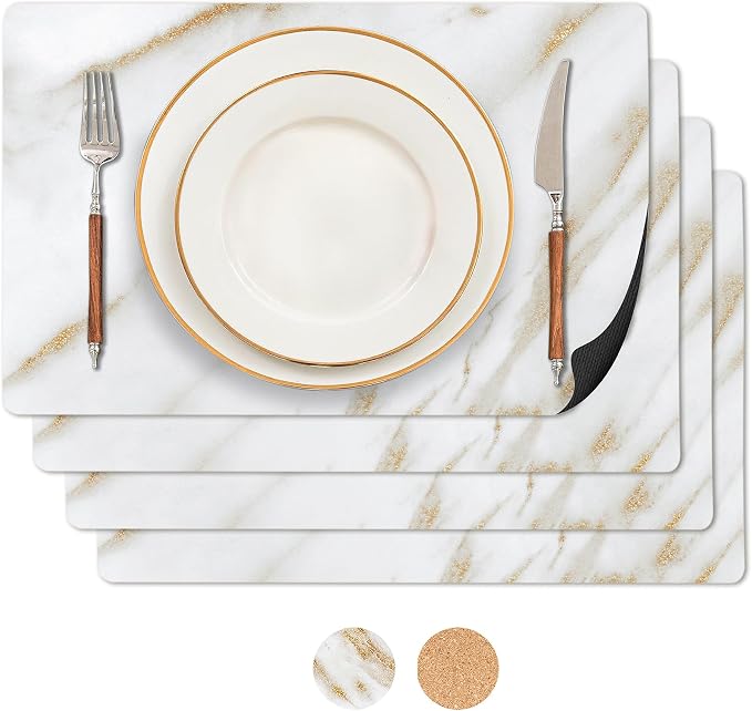 RIMONA'S Heat Resistant Marble Placemats Set of 4 by Rimonasllc